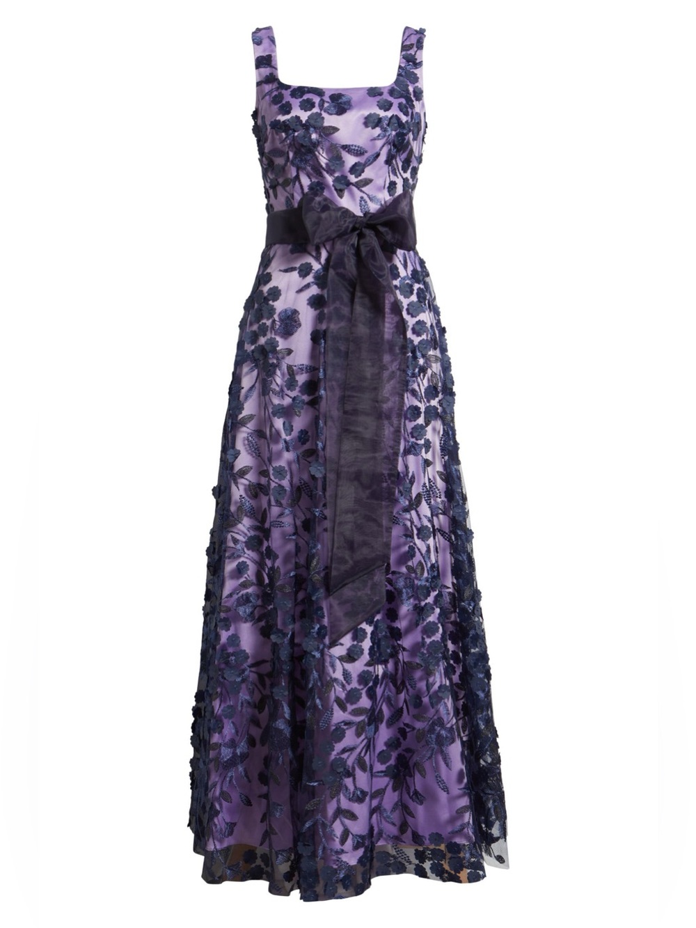 Eliza J Lavender Maxi Dress with Navy Floral Embroidery and Sash